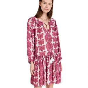 Cara Cara Kavita Dress Paisley Stripe Long Sleeve Pleated Skirt Berry Large